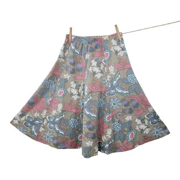 Bonnie Dresses & Skirts - Vintage Circle Skirt Size Small long midi Floral Moth Cottagecore Elastic Waist